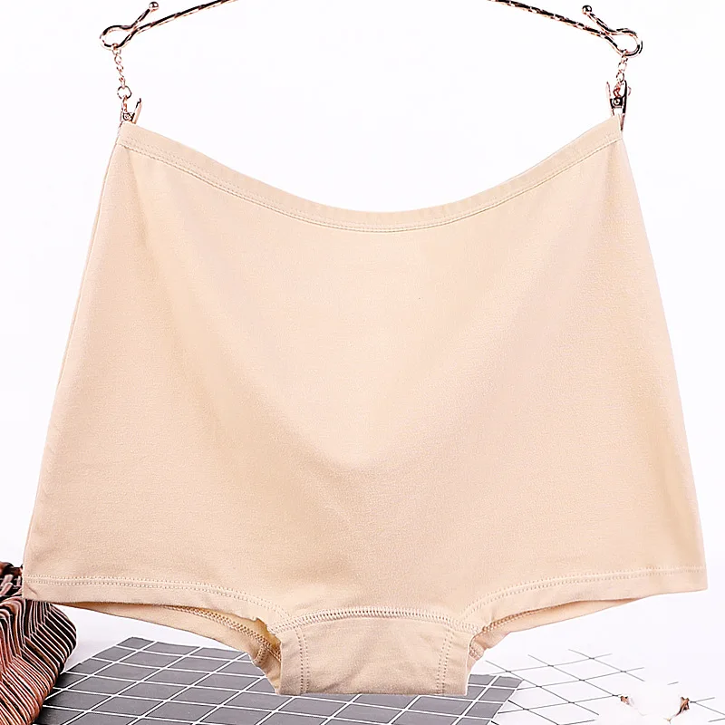 Бежевый 4 шт./лот, 6XL размера плюс, женские трусы-боксеры, бесшовные, хлопок, женское нижнее белье, средняя талия, женские боксеры, сексуальное нижнее белье, 100 кг - Цвет: Бежевый