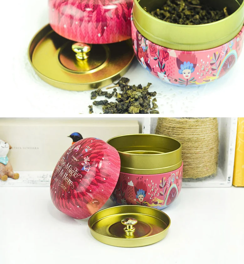 Жестяная коробка для чая с 2 крышками и крышками|tin box|round tin boxiron box |