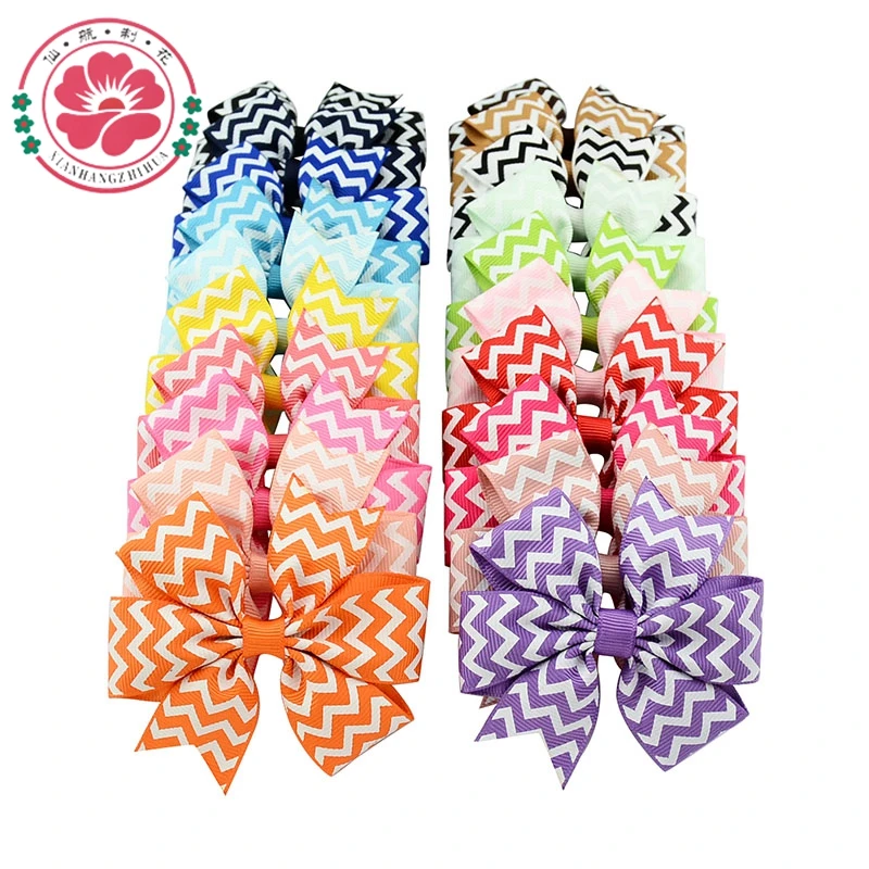 

20Pcs/Lot 3 Inch Waves Design Grosgrain Ribbon Bows Girls Hair Accessories With Clip Boutique Bows Hairpins 611