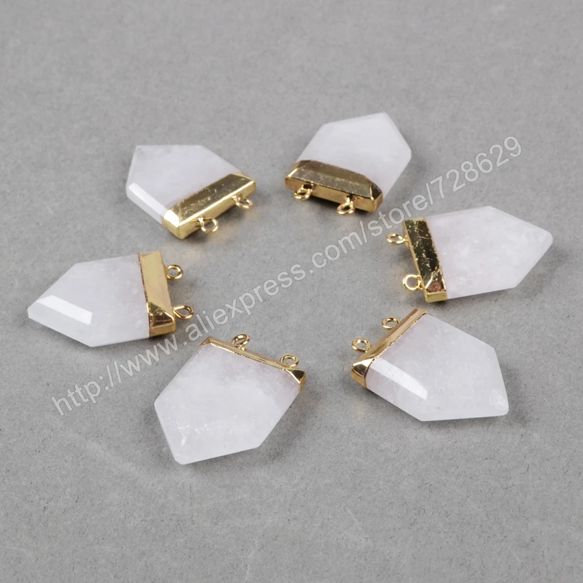 Позолоченный щит природный белого кварца разъем Bails G0602|quartz gem|quartz counterquartz gemstone |