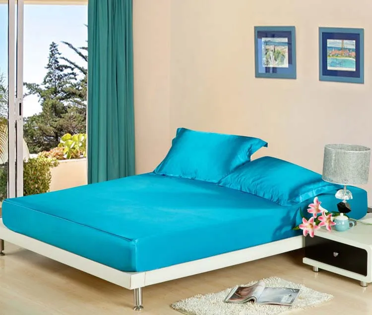 Шелковая однотонная натяжная простыня чехол для подушки наматрасник защитный