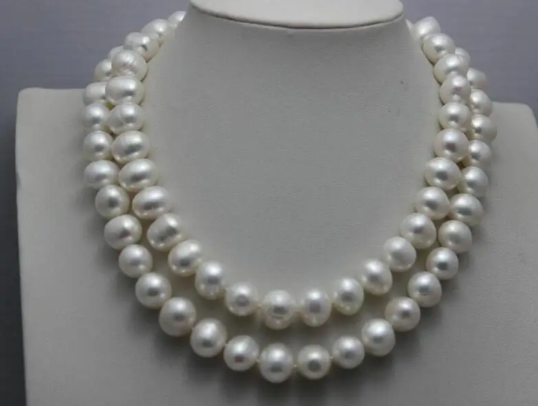 

huge AAA 11-12 MM NATURAL White PEARL NECKLACE 35" 50" Yellow CLASP