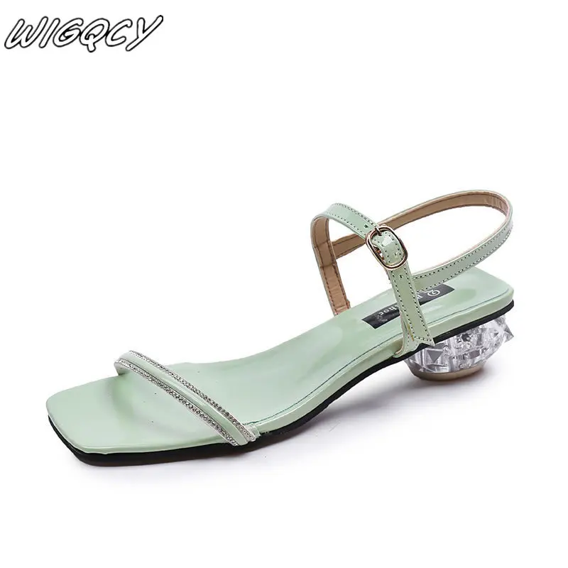 summer female rhinestone thick with sexy sandals fashion Nonslip fish mouth outdoor beach walk casual sandals Buckle Strap
