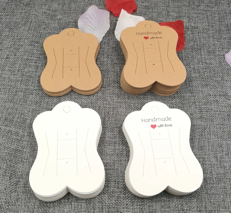 

200pcs/lot 3.7x2.56inch brown handmade with love hair clip card White Paper Jewelry Display Cards Hair Accessory Cards