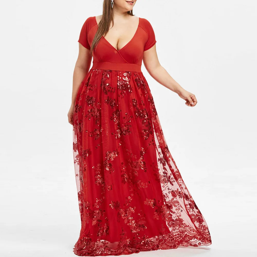 Фото Women Plus Size V-Neck Short Sleeve Floral Sequined Evening Party Mesh Dress vestidos veranosummer dress 2019ladies dresses Женская Women Plus Size V-Neck Short Sleeve Floral Sequined Evening Party Mesh Dress vestidos veranosummer dress 2019ladies dresses Женская