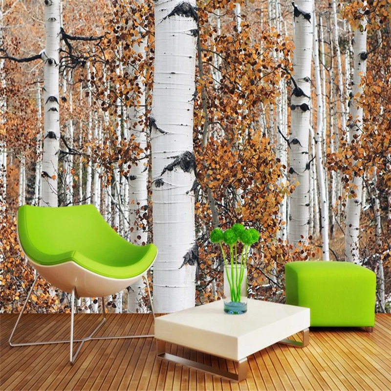 Фотообои на заказ 3 d обои из березового леса для дивана ТВ установка стены в