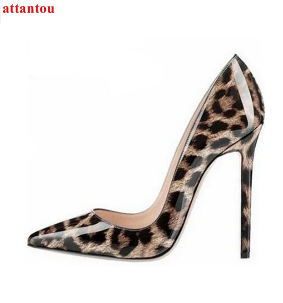 

Hot Sale Leopard high heels 12CM woman dress shoes thin heel female outfit pumps slip-on pointed toe party shoes stiletto heels