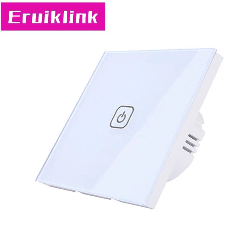 1Gang Switch Only ЕС/Великобритания Стандартный 1/2/3 местный 1 позиционный настенный светильник переключатель, белый, с украшением в виде кристаллов Стекло Панель настенный сенсорный пульт дистанционного управления Управление для RF433 умный дом - Цвет: 1Gang Switch Only