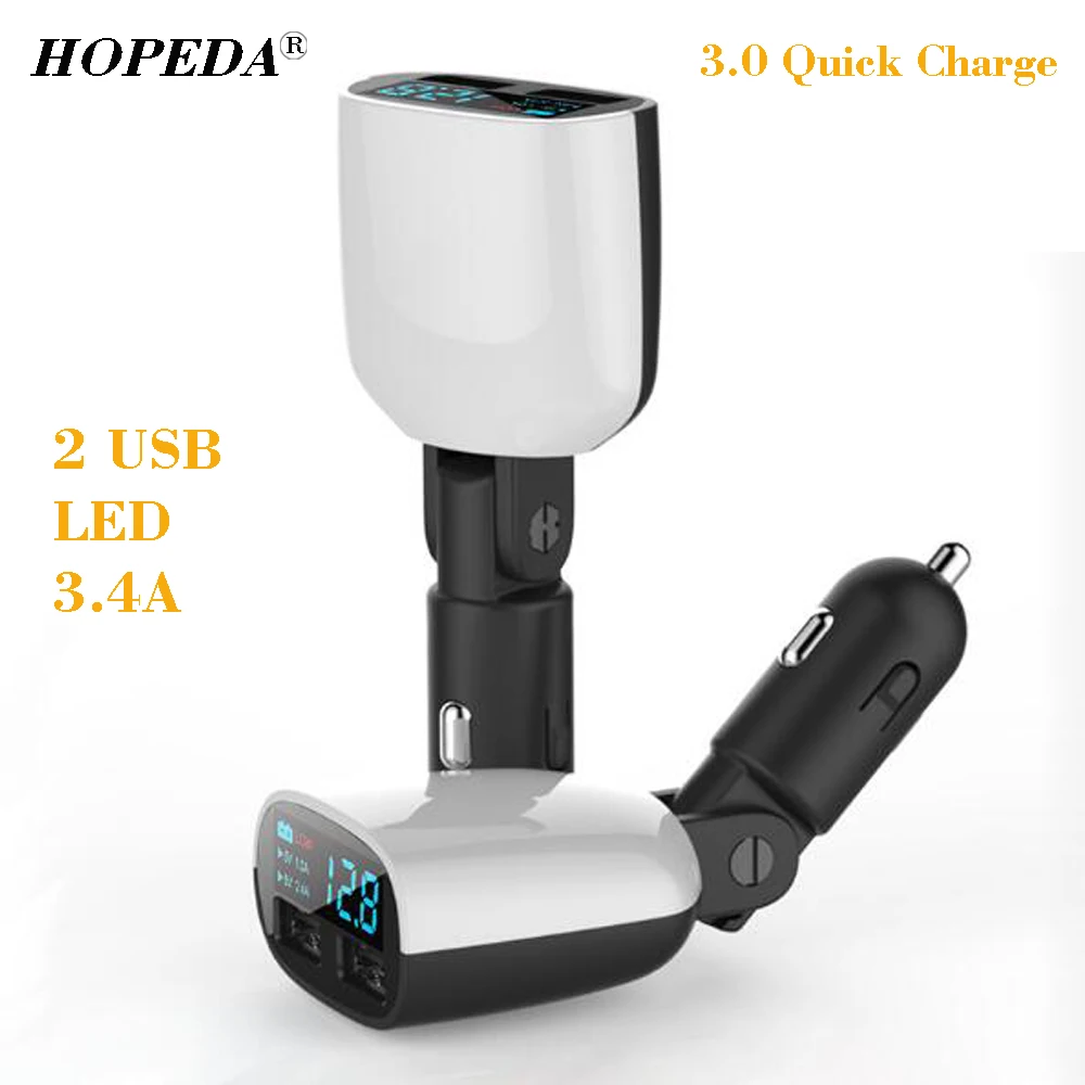 Hopeda 2 USB светодиодный Экран 3.4A QC 3.0 быстрый автомобиль Зарядное устройство для