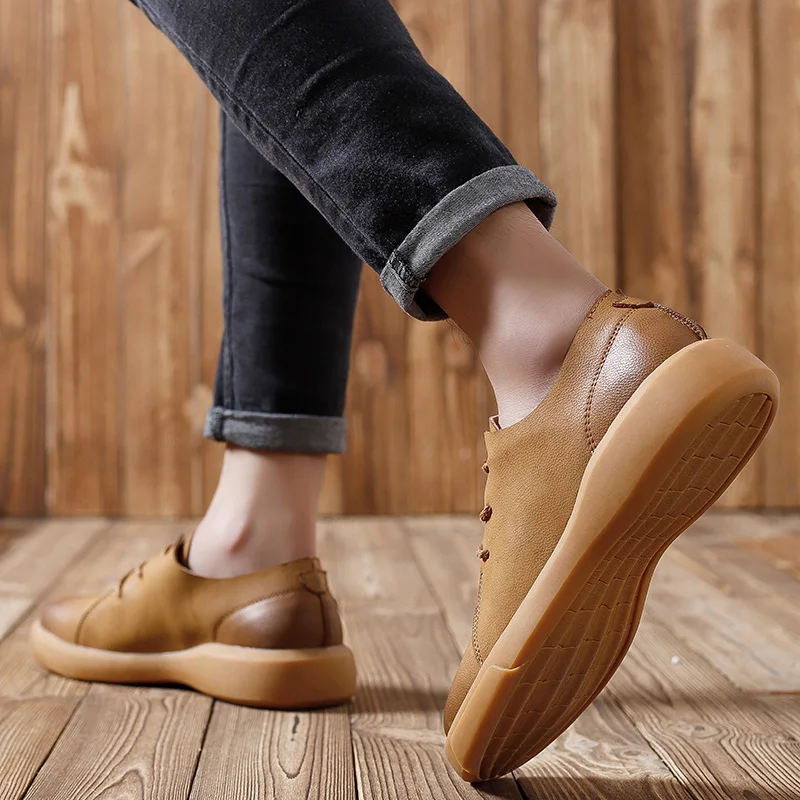MVVT Comfortable Genuine Leather Men Shoes Quality Lace Up Casual leather Loafers Soft Flats Hot Sale Moccasins | Обувь