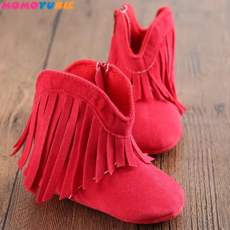 Moccs-mocasines para beb&eacute;s reci&eacute;n nacidos, botas antideslizantes de suela suave, zapatos con flecos s&oacute;lidos, 0-1Yea-0