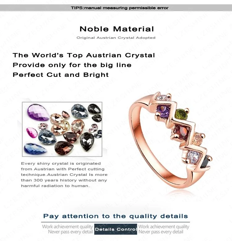 2014 Limited Classic Women Prong Setting Engagement New Color Ring 18k Rose Gold/platinum Plating Genuine Zircon Jewelry Ric0032 |