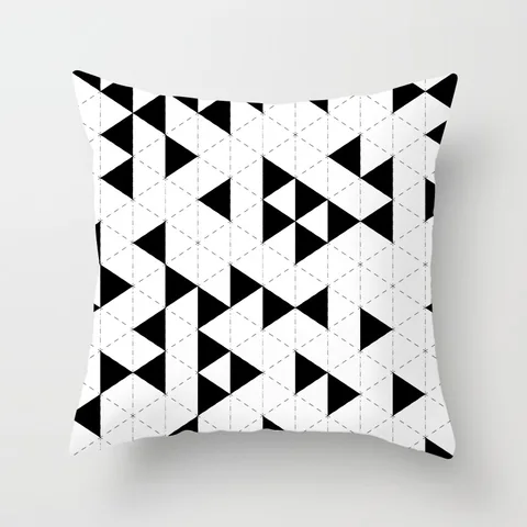 Наволочка для подушки с геометрическим рисунком, черно-белая декоративная подушка из полиэстера, чехол для подушки в горошек с треугольной геометрическим рисунком