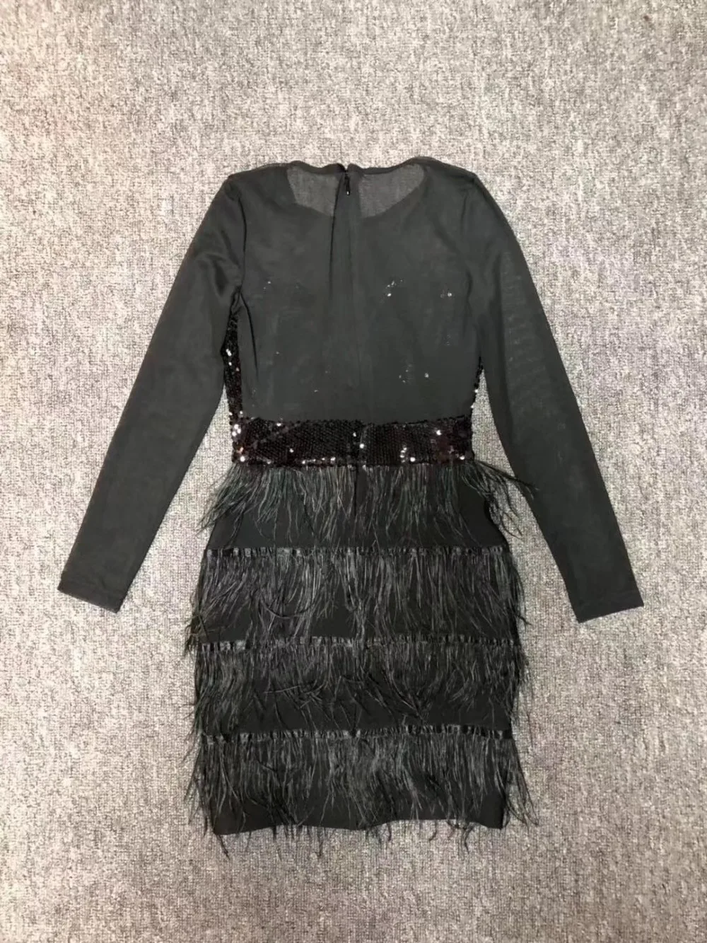 New Arrival Sexy Long Sleeve Mesh Sequins Feather Bandage Dress 2019 Knitted Elastic Bodycon Party | Женская одежда