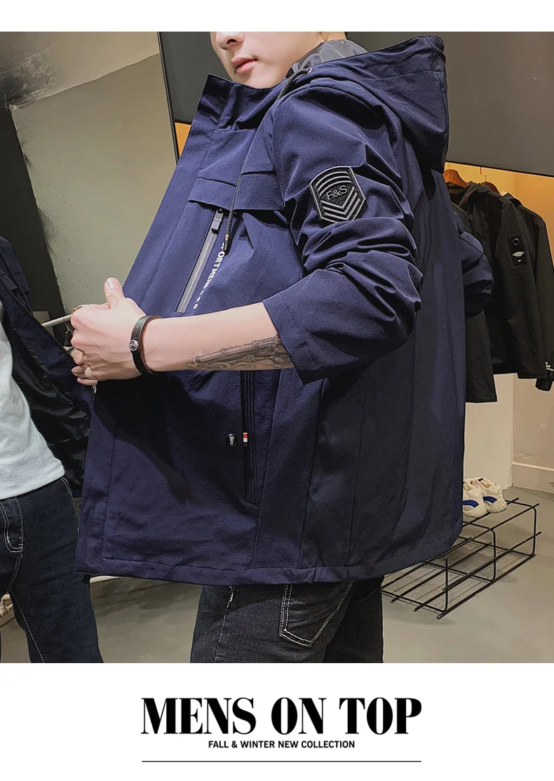 Casaco Masculino standard Militar, новинка, весенне-осенние мужские куртки, однотонное пальто, мужская куртка, брендовая мужская куртка-бомбер размера плюс, приталенная