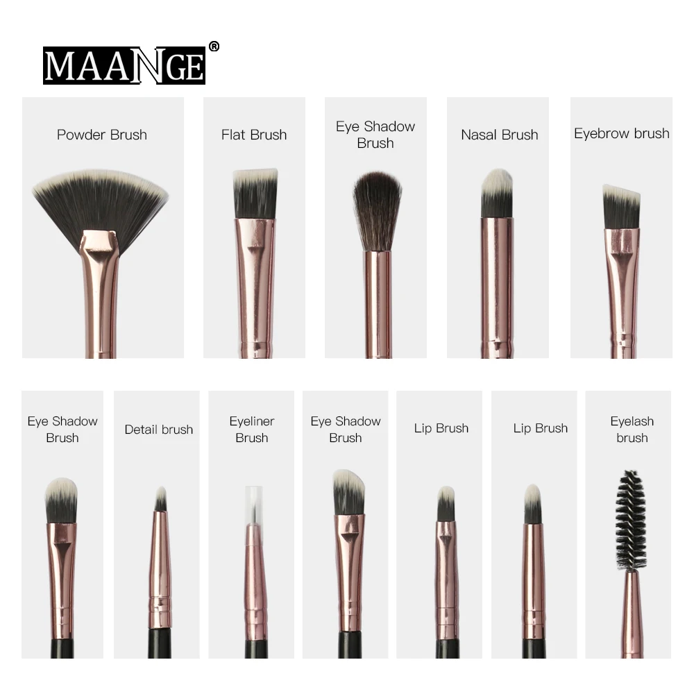 MAANGE Pro 12 шт./партия, набор кистей для макияжа, тени для век, растушевка, подводка для глаз, ресницы, кисти для бровей, для макияжа,, pinceau sourcil