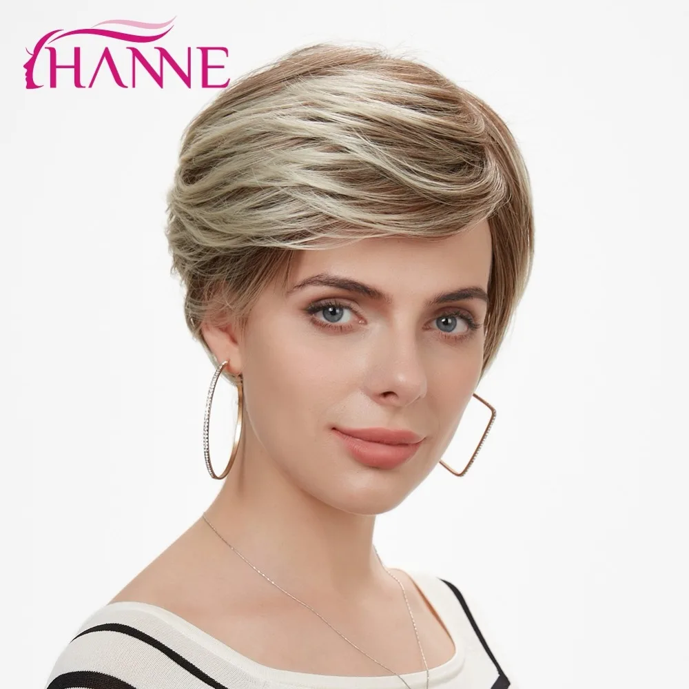 HANNE, короткие синтетические волосы, парики для женщин, кружевной топ, парик, смешанный коричневый и блонд, 613 натуральные парики, косплей парик