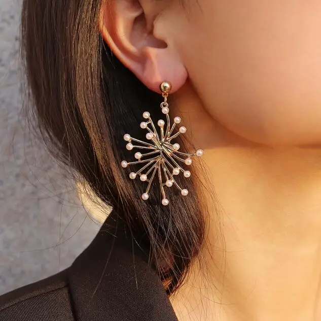 simulated pearl snowflower statement earrings fashion jewelry dangle for women oorbellen | Украшения и аксессуары
