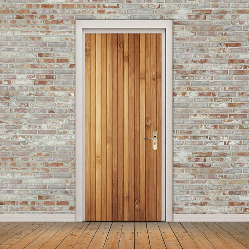 Самоклеящаяся наклейка на дверь 3D Ретро обои из дерева для гостиной кабинета