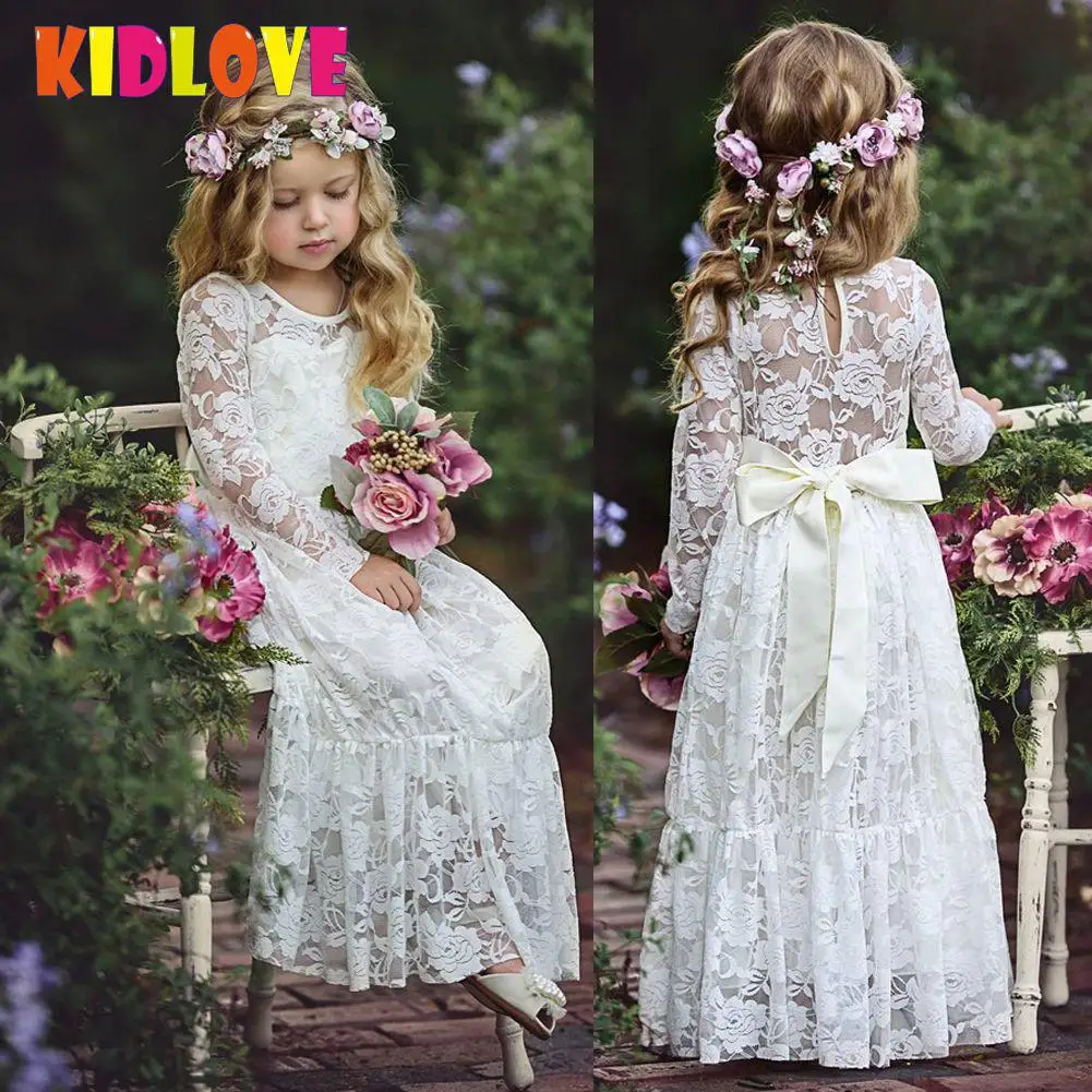Kidlove девушки белоснежный Кружевной Длинные платье принцессы вечерние милое