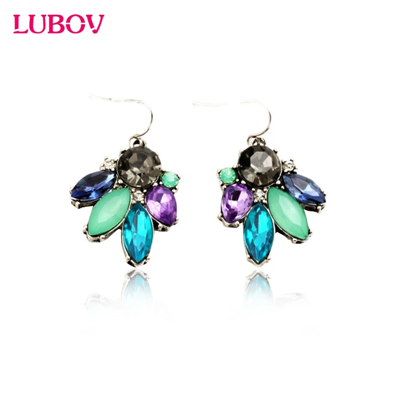 Женские серьги подвески с искусственными камнями яркие висячие цветами подарок