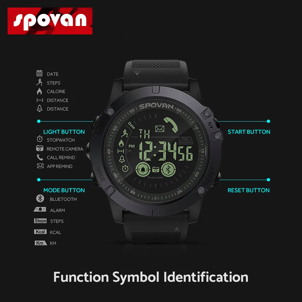 spovan smart watch men professional 5atm waterproof bluetooth call reminder digital alarm clock for ios android phone free global shipping