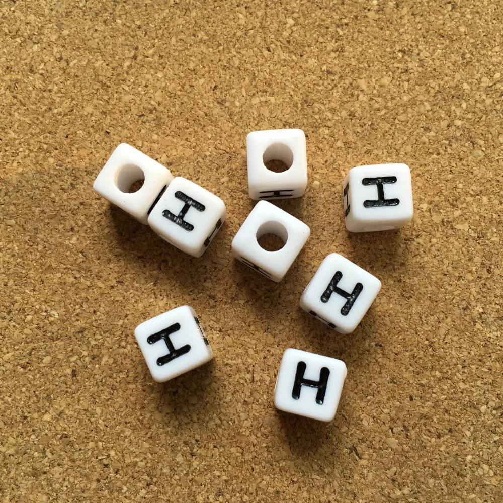 Fashion Single Initial English Character H Printing Cube Beads 8*8MM 1100pcs Square Alphabet DIY Jewelry Bracelet Spacer | Украшения и