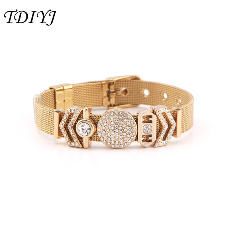 Gold TDIYJ 21 см Женская сетчатая сумочка на руку набор с шевроном вырезанный Гео бар мама рамка солитер Хранитель горка очаровывательный браслет ювелирные изделия в подарок - Окраска металла: Gold