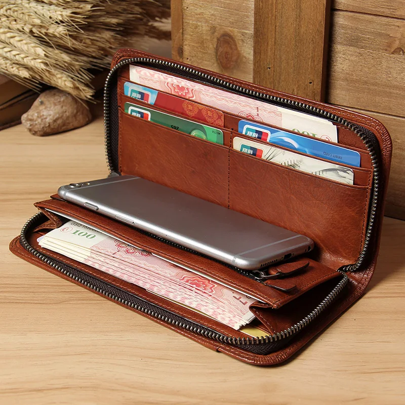 AETOO кожаный Длинный кошелек мужская сумка на молнии большой емкости кожаная для