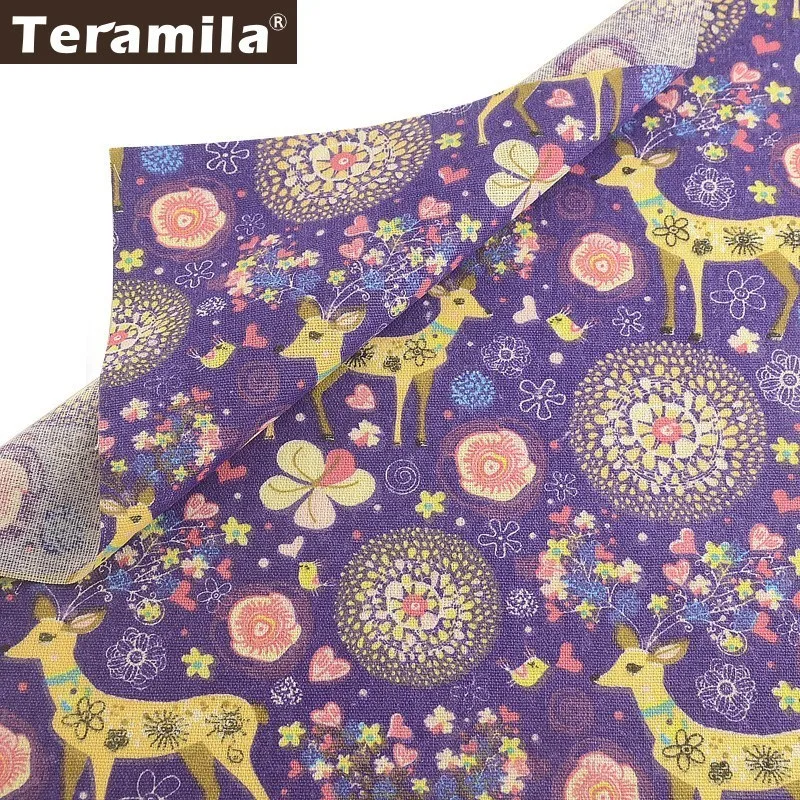 

Teramila Purple Cotton Linen Fabric Animal Design Canvas Fabric Telas Por Metro Pillow Bag Curtain Quilts Tablecloth Cushion DIY