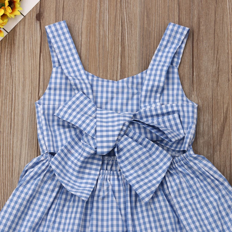 Pudcoco Summer Toddler Kids Baby Girl Sleeveless Bow-Knot Plaid Party Dress Bowknot Cute Clothes | Детская одежда и обувь