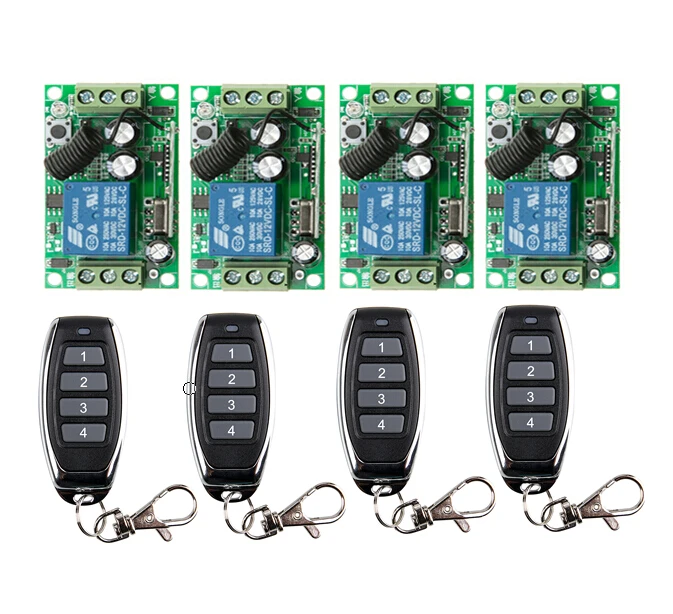 

DC12V 10A 1Channel RF Wireless Remote Control System 55*32*16mm 4 piece Receiver& 4 piece Transmitter Digital keys