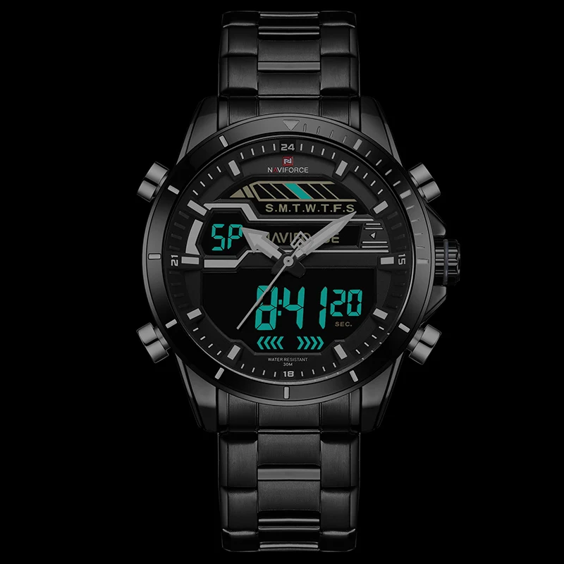 NAVIFORCE Men Watch Digital Analog Sport Mens Watches Top Brand Luxury Military Stainless Steel LED Quartz Male Clock |