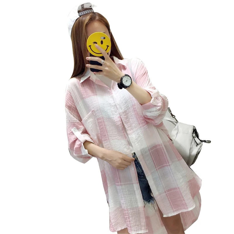 

Blusas Feminina Spring Summer Style 2020 Korean Women New Long Sleeve Prevented Bask Plaid Shirts Clothes Outside Female A3935