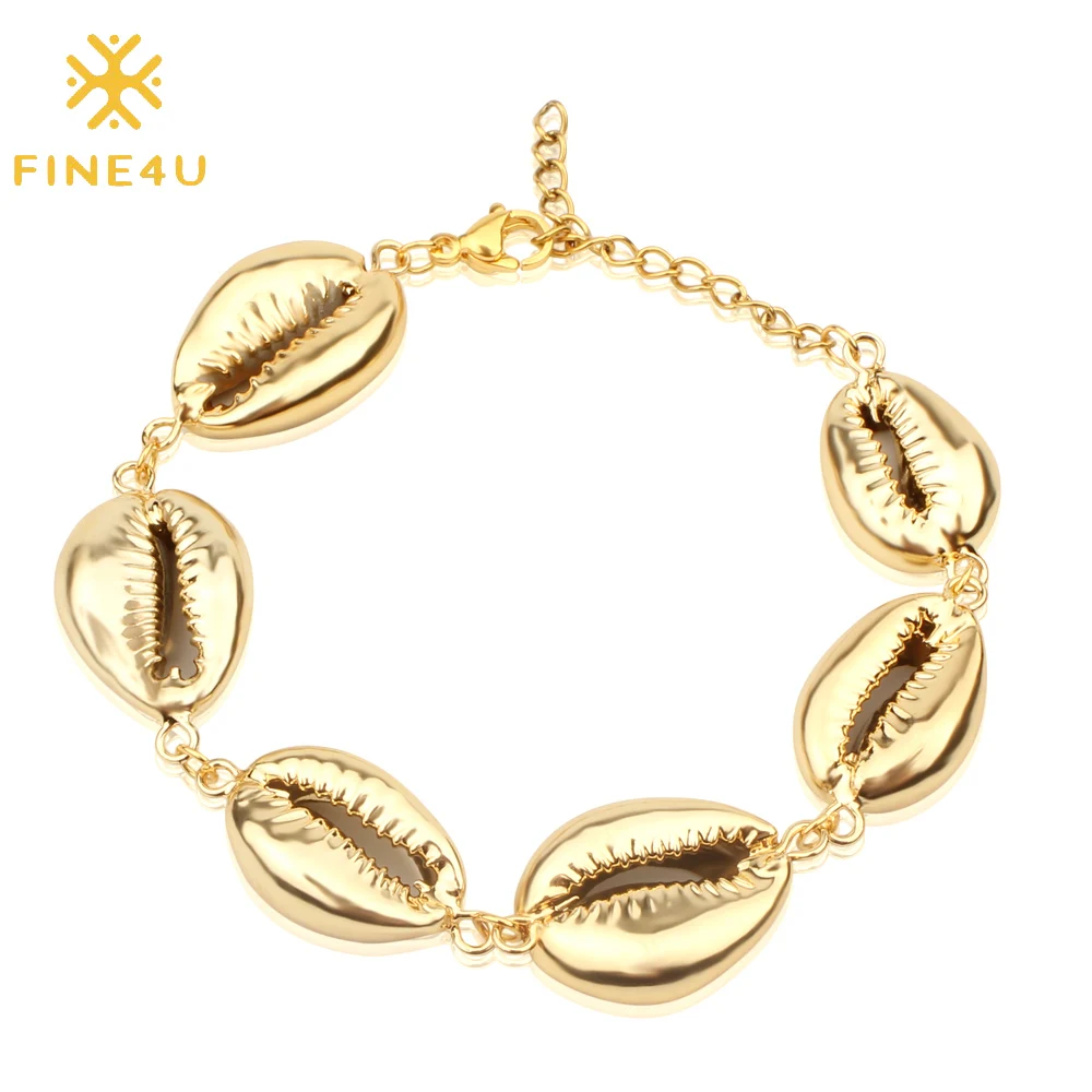 FINE4U B130 в богемном стиле Natural Sea Shell браслет оболочка золотого цвета из бисера 2019