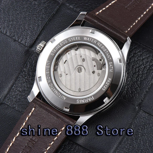 Мужские автоматические часы с кожаным ремешком 42 мм | Наручные