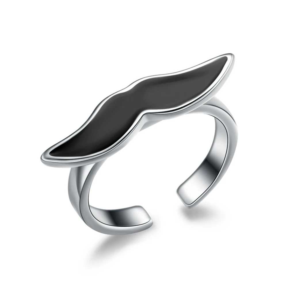 

Authentic Sterling 925 Silver Jewelry Lovely Beard Finger Rings For Men Women 925 Sterling Silver Black Enamel Moustache Ring