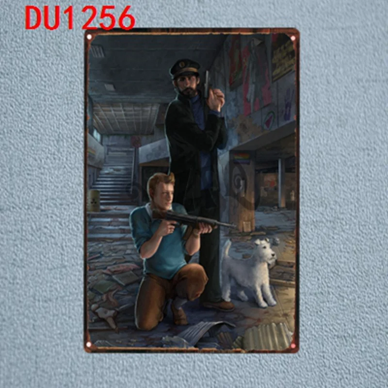 Tintin мультфильм оловянные знаки металлическая пластина настенный паб детская комната Домашний декор вечерние Винтаж Железный плакат Куадрос DU-1253