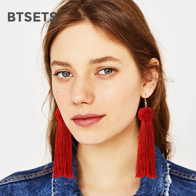 BTSETS серьги с длинной бахромой женские богемные Висячие Свадебные эффектные