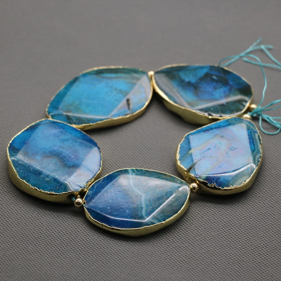 C 1904 голубая Друза граненый камень из бисера Золотой обернутый плиты соединитель