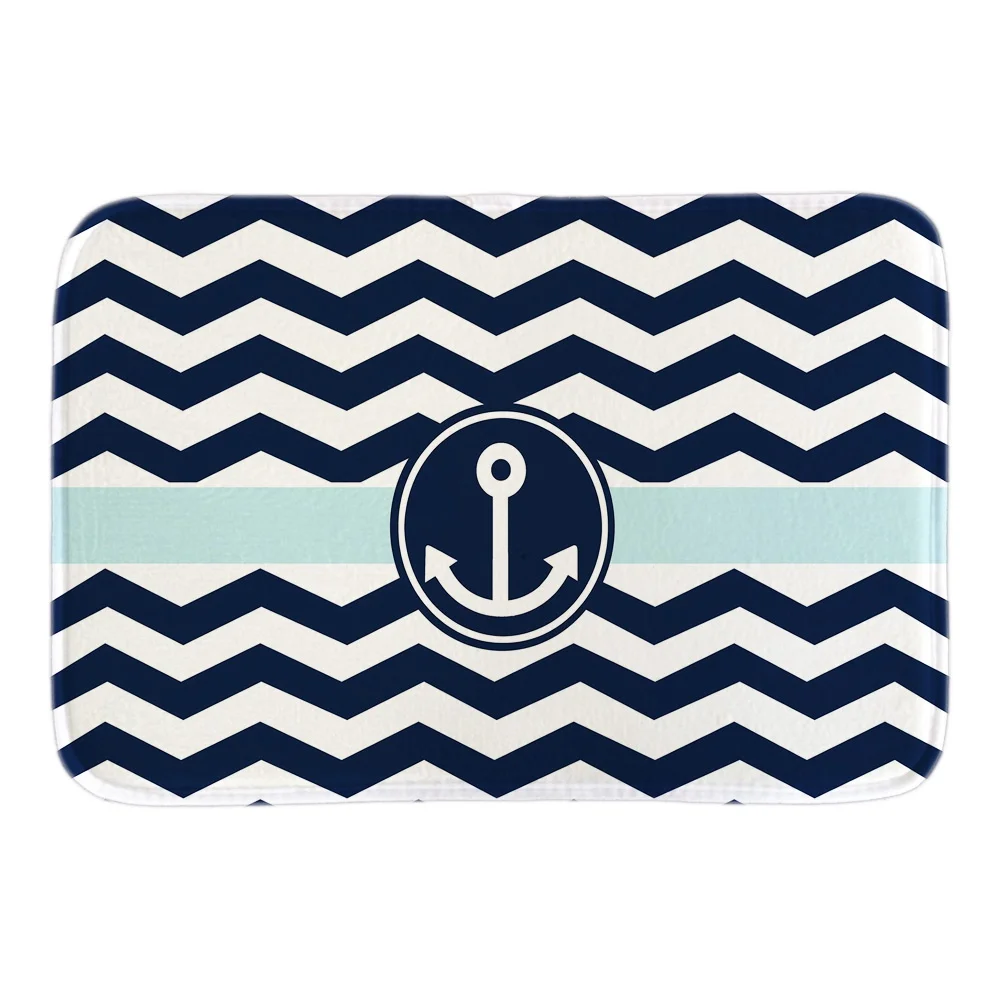 Темно-синий белый зигзаг декор с якорем мягкие легкие домашние коврики для