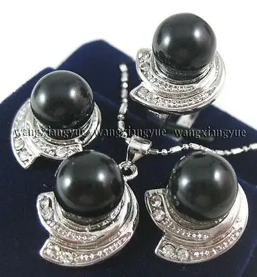 Набор из серег и ожерелий AAA18K с золотым покрытием 10 мм черные серьги