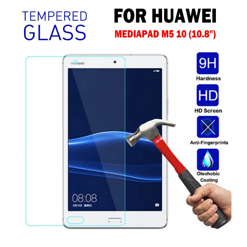 Из искусственной кожи чехол для huawei Mediapad M5 10 10,8 чехол CMR-AL09/CMR-W09 ручной держатель с прокладка крышки Fundas для huawei M5 10,8 чехол - Цвет: Tempered Glass
