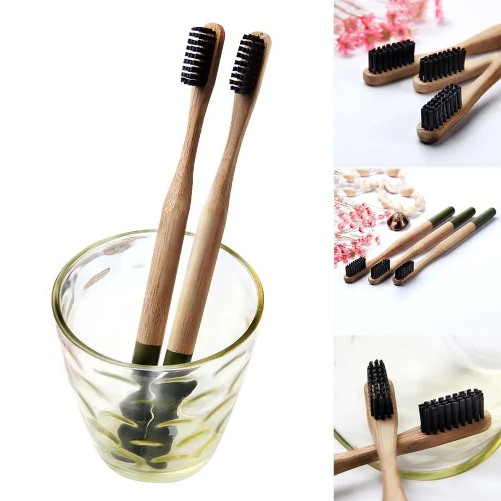 1 шт. натуральная бамбуковая черная плоская зубная щетка для взрослых с щетиной