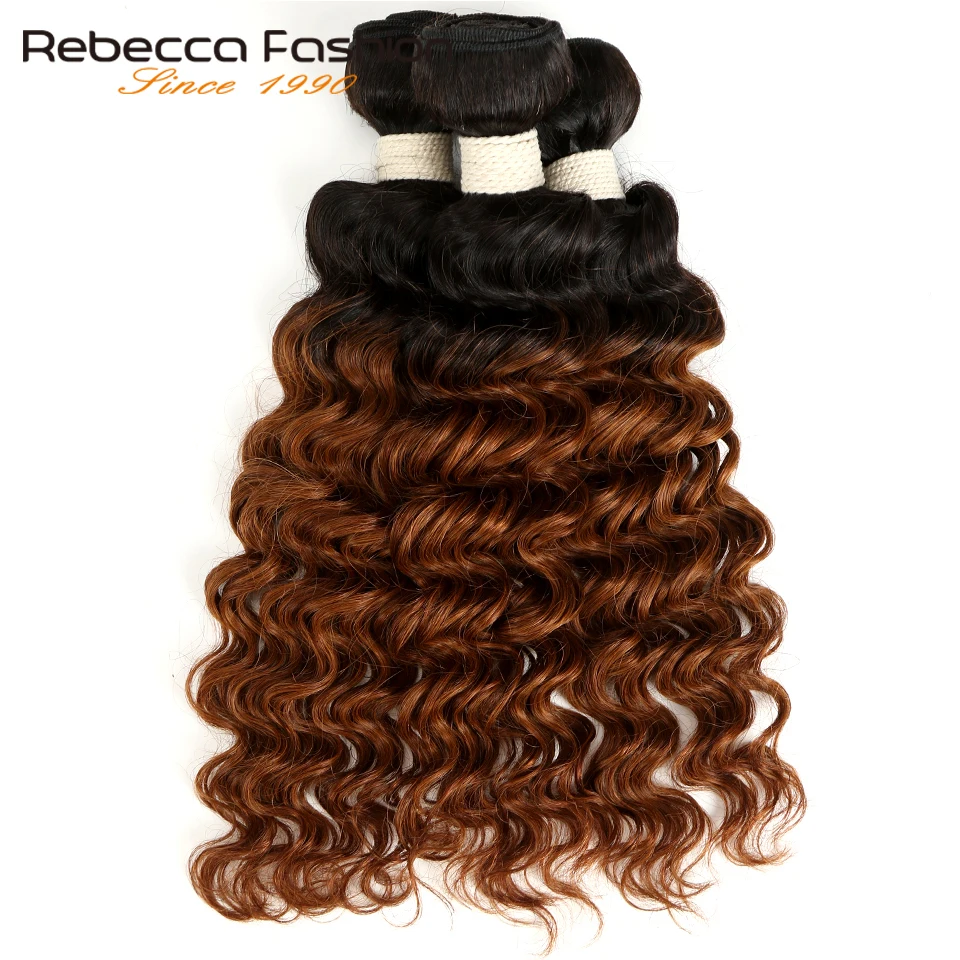 Rebecca Ombre индийские глубокая волна пряди 3/4 шт Remy 2 тона цвет T1B/27# T1B/30# T1B/99J# человеческие пряди волос
