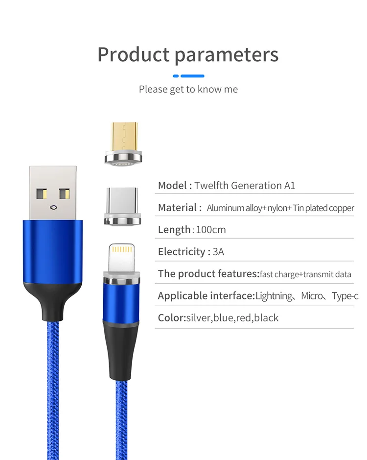 Магнитный Usb кабель для мобильного телефона 3A Магнитный кабель зарядное устройство Micro usb type C для IPhone X samsung S8 S9 huawei Быстрая зарядка 3,0