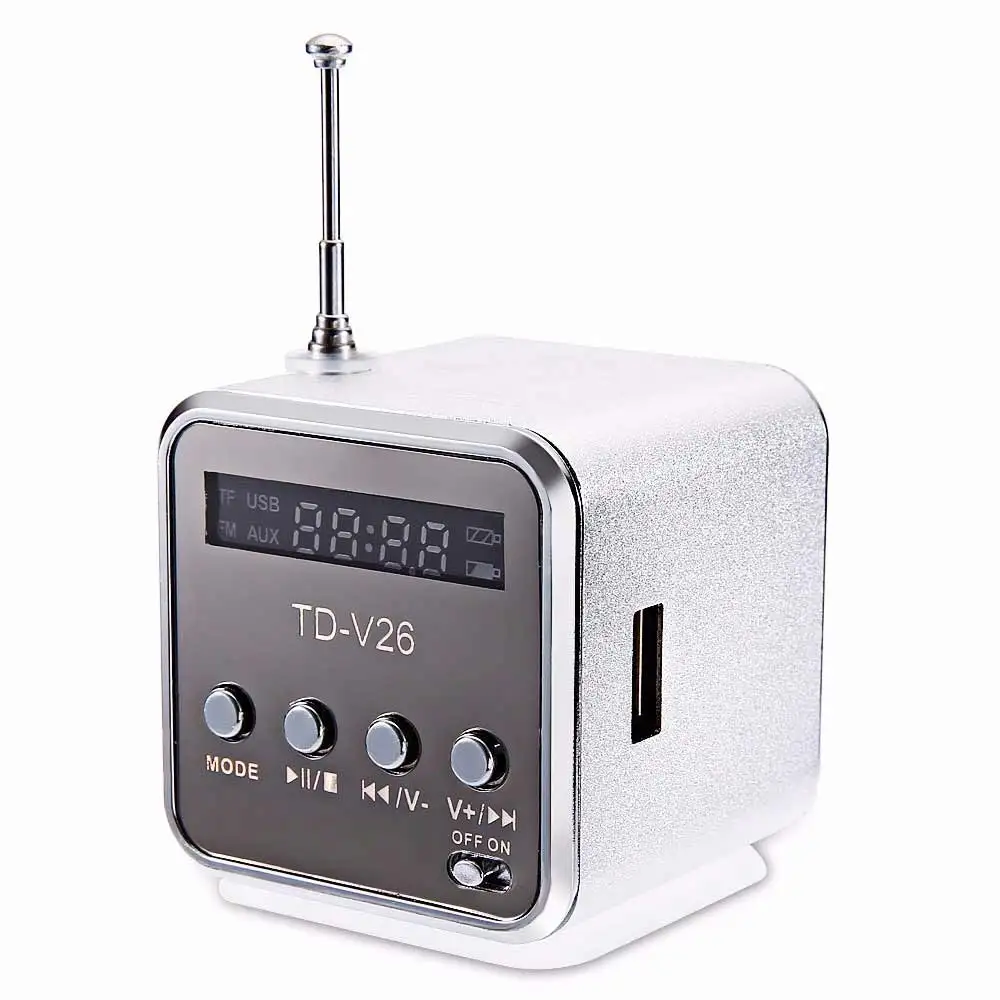 Silver Vapeonly TD-V26 мини стерео супер бас динамик цифровой ЖК стерео громкий динамик Micro SD TF музыкальный проигрыватель для ПК/MP3/4/Мобильный/настольный - Цвет: Silver