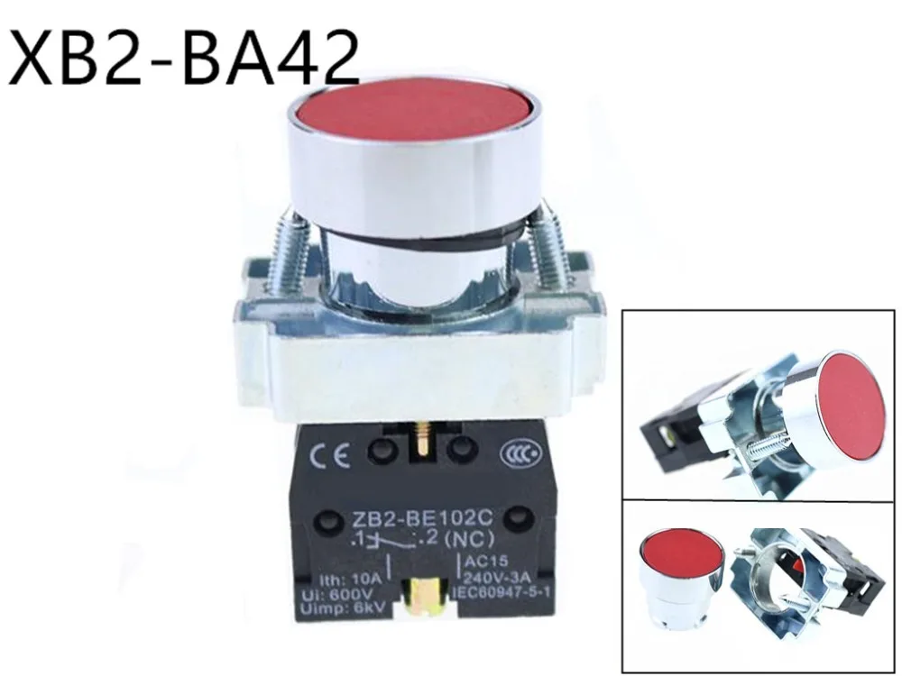 Кнопочный переключатель BA42 XB2 Red Self моментальная Перезагрузка Flush 1 N/C плоская