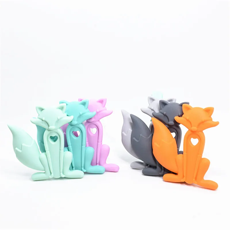 Mordedor de silicona con forma de zorro para beb&eacute;, dentici&oacute;n de silicona de grado alimenticio, con forma de animales de dibujos animados, 5 piezas-0