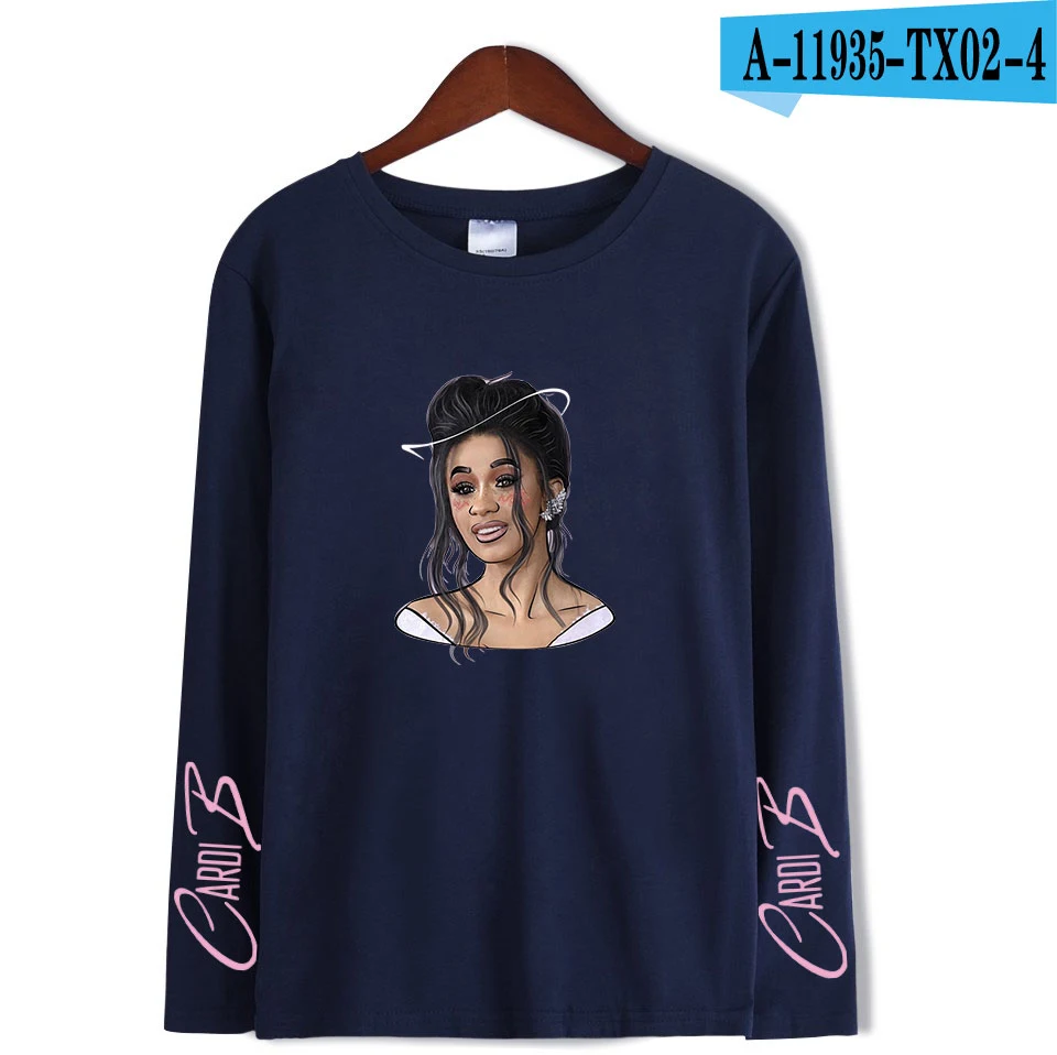 Cardi B стильная мягкая женская футболка с круглым воротником популярный классный хип-хоп классический хипстер Harajuku Уличная Повседневная футболка с длинными рукавами - Цвет: navy